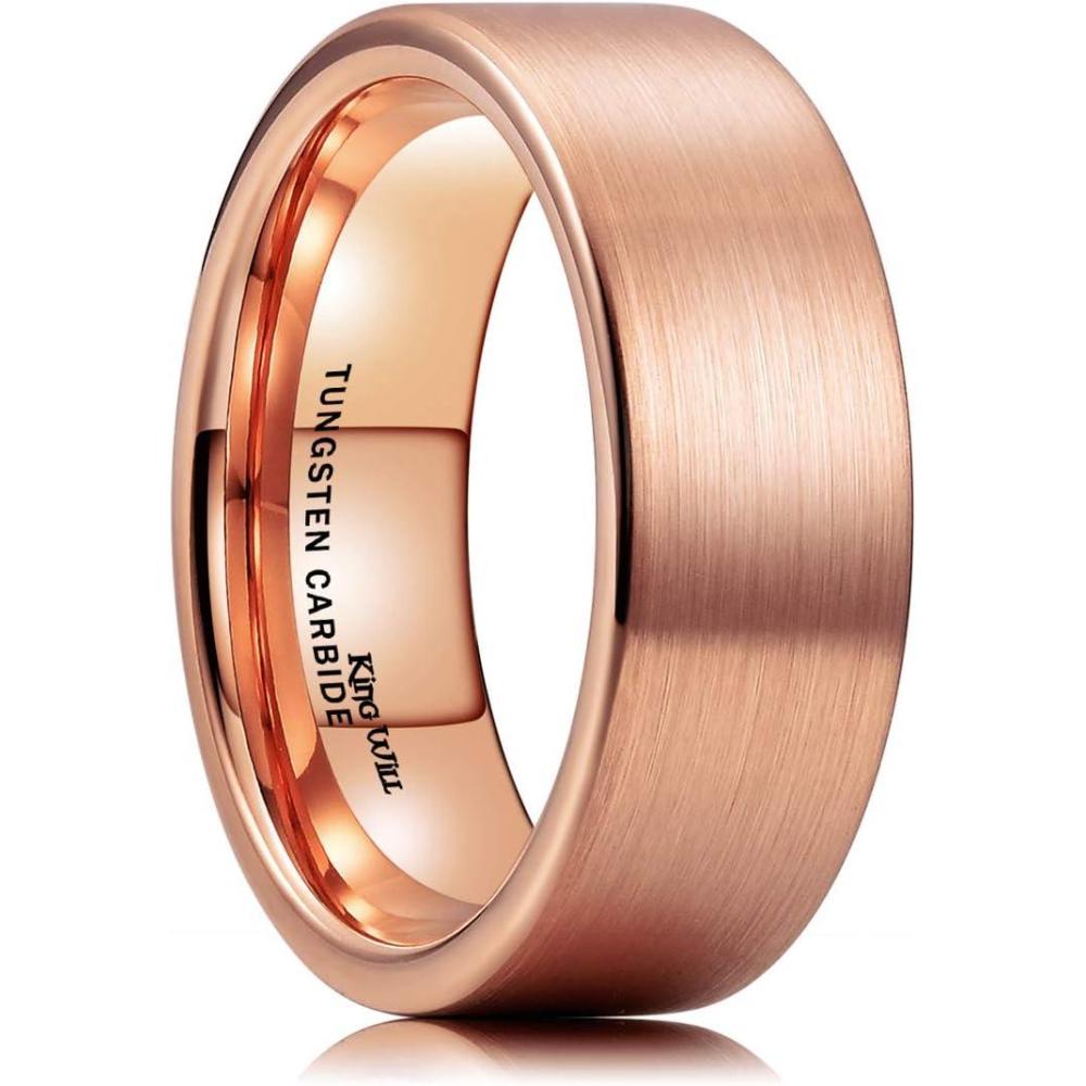 imageKing Will Basic GoldRose GoldBrown Plated Tungsten Wedding Band for MenWomen 2mm4mm6mm8mm10mm12mm Width Band Rings Pipe Cut Matte Brushed Finish Cigar Band Ring Comfort FitRose Gold8mm