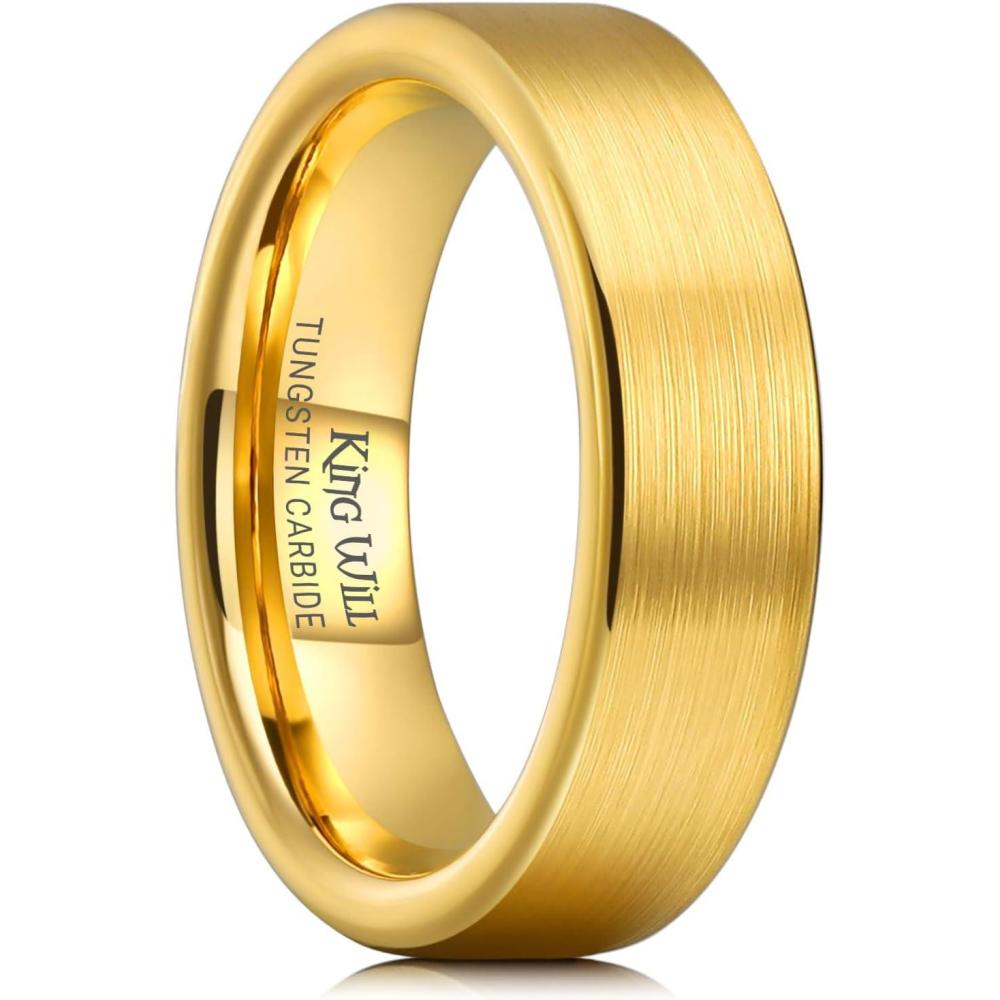 imageKing Will Basic GoldRose GoldBrown Plated Tungsten Wedding Band for MenWomen 2mm4mm6mm8mm10mm12mm Width Band Rings Pipe Cut Matte Brushed Finish Cigar Band Ring Comfort FitGold6mm