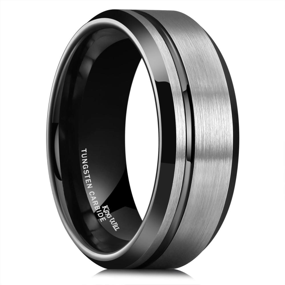 imageKing Will Basic Unisex SilverBlackBlueRose GoldGoldPurple Tungsten Carbide Matte Polished Finish Wedding Beveled Edge Engagement Band Ring for Men WomenGunmetal Gray 8mm