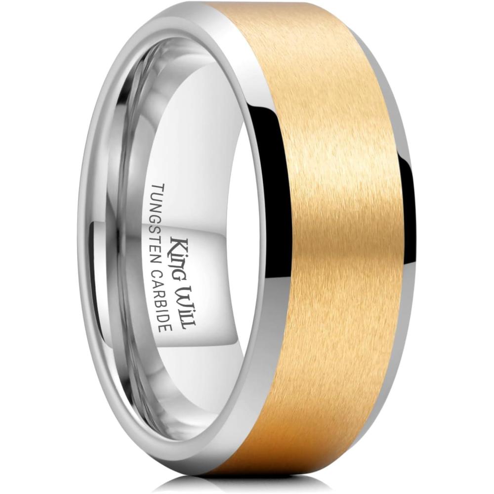 imageKing Will Basic Unisex SilverBlackBlueRose GoldGoldPurple Tungsten Carbide Matte Polished Finish Wedding Beveled Edge Engagement Band Ring for Men Women8mm Gold Silver