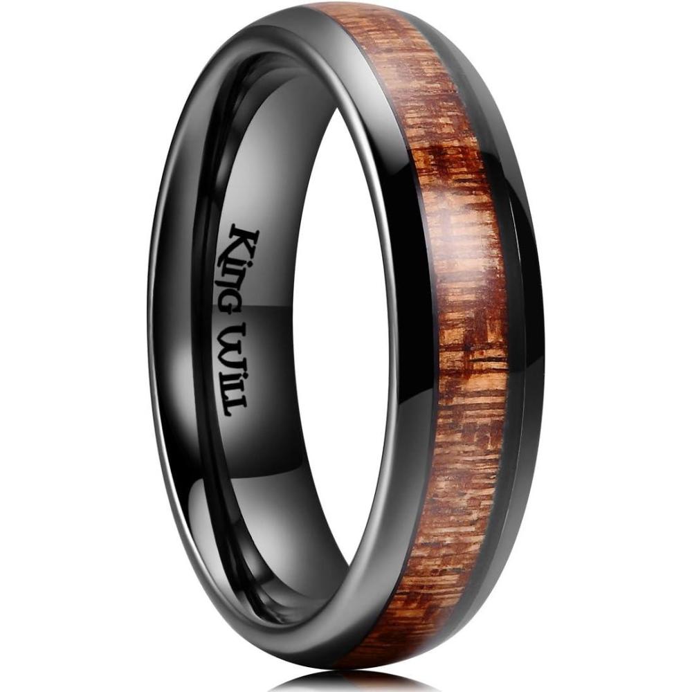 imageKing Will Ceramic Wedding Band for Men Women38 mm Width Black Rose Gold Wedding Ring Domed Style with BrownGreen Koa Wood Inlay Comfort Fit Size 714Black6mm