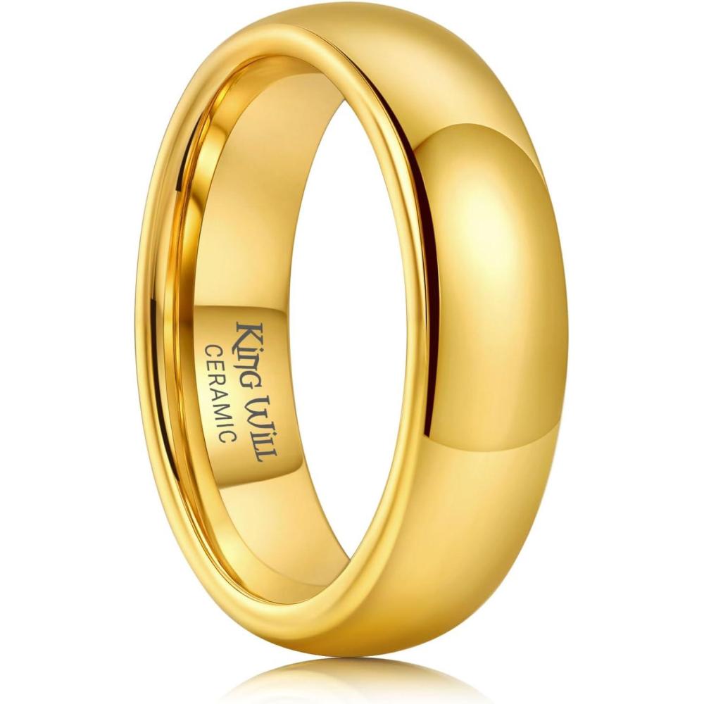 imageKing Will Ceramic Wedding Band for Men Women68mm Width Black ampamp White with Multi Style Design Promise Rings Comfort Fit Size 714gold6mm