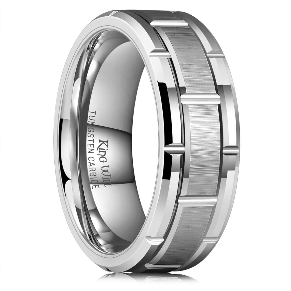 imageKing Will Classic Mens 8mm SilverBlackGoldRose Gold Tungsten Carbide Wedding Band Brick Pattern Groove Center Surface Brushed Finish Comfort FitASilver