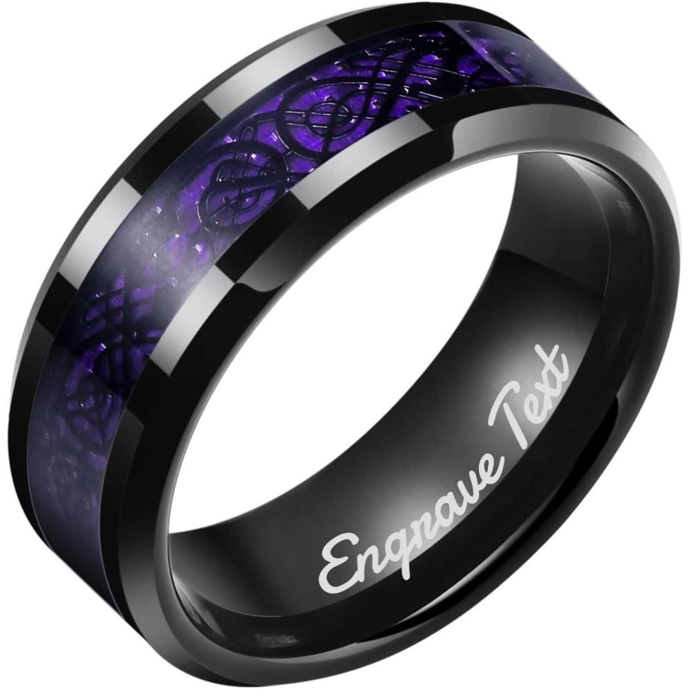 imageKing Will Dragon Custom 6mm 8mm Purple Green Red Blue Personalized Celtic Dragon Tungsten Carbide Ring Engrave Wedding Band for Men Comfort FitPurple
