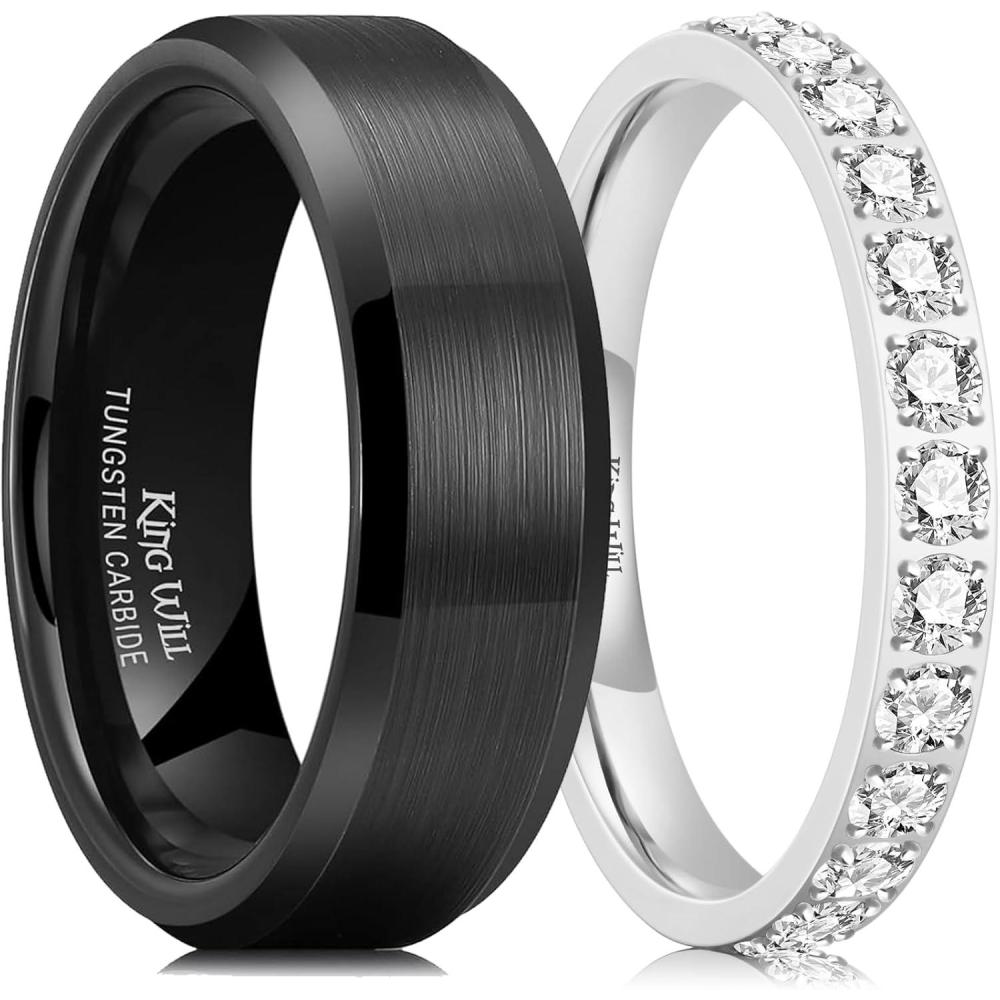 imageKing Will Eternity Band Rings for Couple 7mm Mens Wedding Ring ampamp 3mm Cubic Zirconia Rings for Women