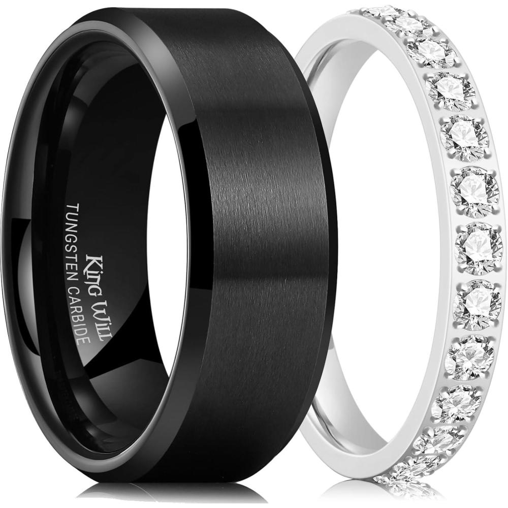 imageKing Will Eternity Band Rings for Couple  Mens Wedding Ring ampamp Cubic Zirconia Rings for Women