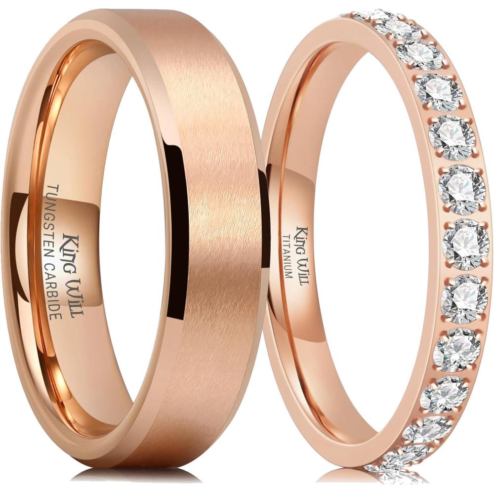 imageKing Will Eternity Band Stackable Rose Gold Rings Set Tungsten ring ampamp CZ Simulated Cubic Zirconia Rings