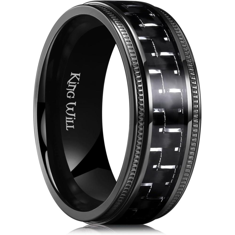 imageKing Will GENTLEMAN 7mm Mens Titanium Wedding Ring Carbon Fiber Inlay Engagement Ring BlackSilverGoldBlue Promise Ring For Him Comfort FitBlackSilver