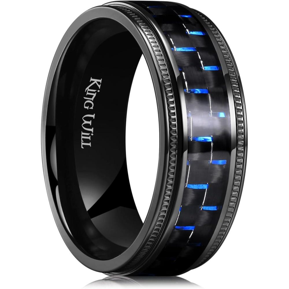 imageKing Will GENTLEMAN 7mm Mens Titanium Wedding Ring Carbon Fiber Inlay Engagement Ring BlackSilverGoldBlue Promise Ring For Him Comfort FitBlue