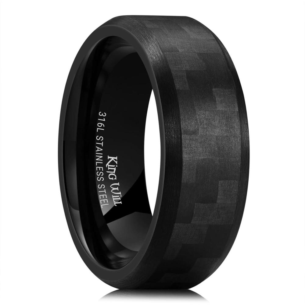 imageKing Will GENTLEMAN 7mm Mens Titanium Wedding Ring Carbon Fiber Inlay Engagement Ring BlackSilverGoldBlue Promise Ring For Him Comfort FitDark Black
