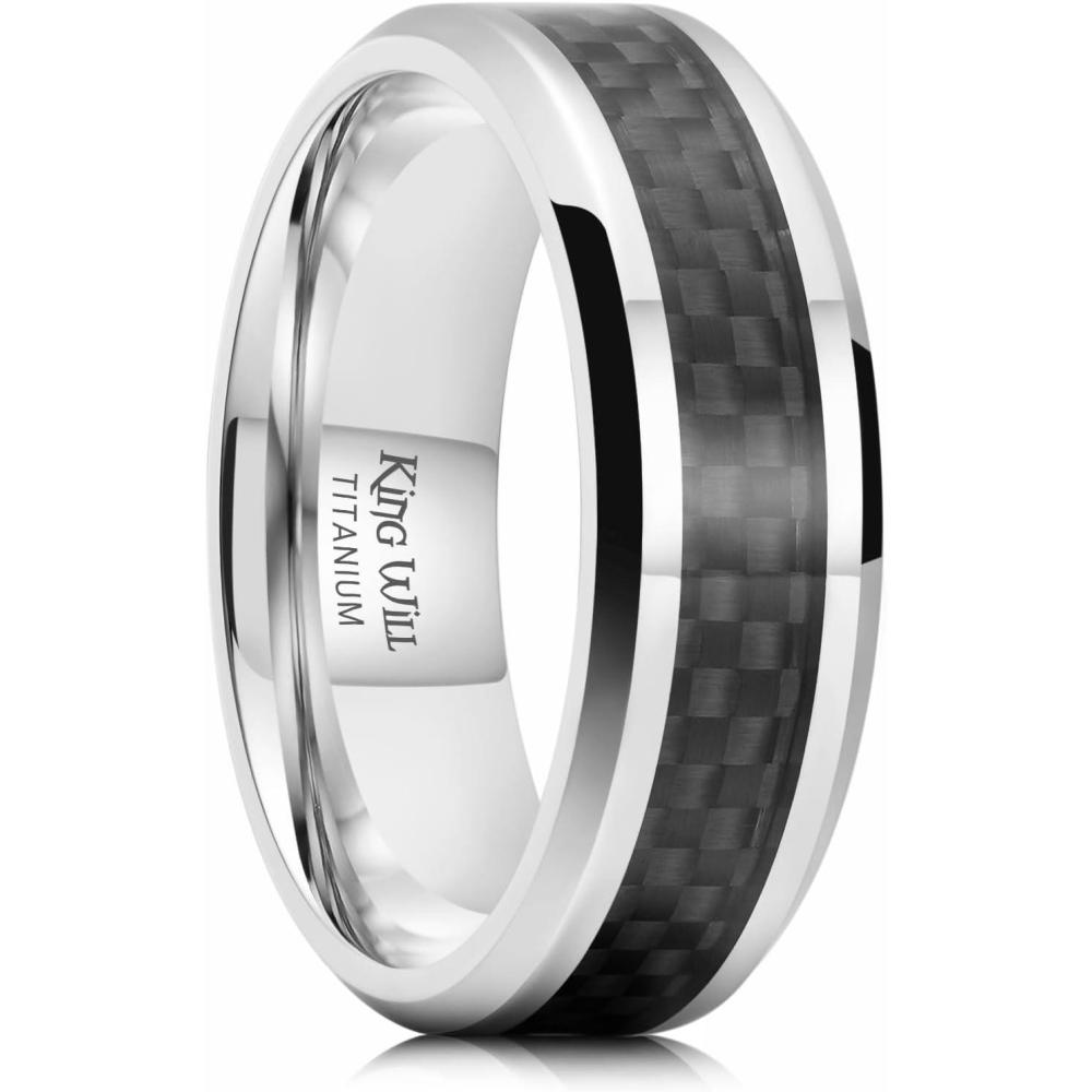 imageKing Will GENTLEMAN 7mm Mens Titanium Wedding Ring Carbon Fiber Inlay Engagement Ring BlackSilverGoldBlue Promise Ring For Him Comfort FitSilver