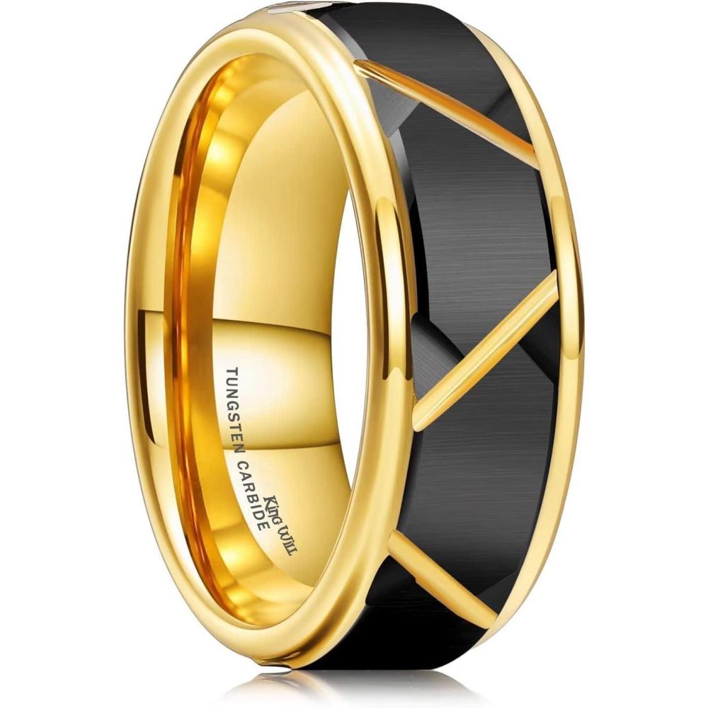 imageKing Will Hammer 8MM Mens Tungsten Ring BlackSilverGoldRose Gold Faceted Finish Tungsten Carbide Wedding Band Stripe Two Tone Rose GoldSilver Plating GrooveDgold black groove