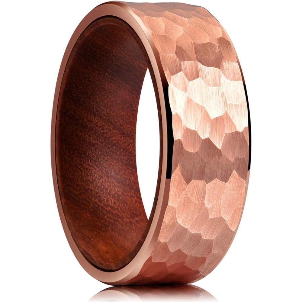 imageKing Will Hammered 8mm Silver Tungsten Ring Hammer MultiFaceted Men Wedding Band Polished Domed Brushed Step Edge Comfort Fitwoodrose gold
