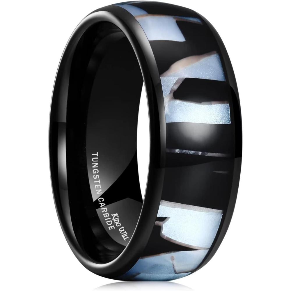 imageKing Will Mens 4mm6mm8mm Black Tungsten Wedding Band Blue Green Purple Fragments Inlay Rings Engagement Band Comfort FitLight Blue 8mm
