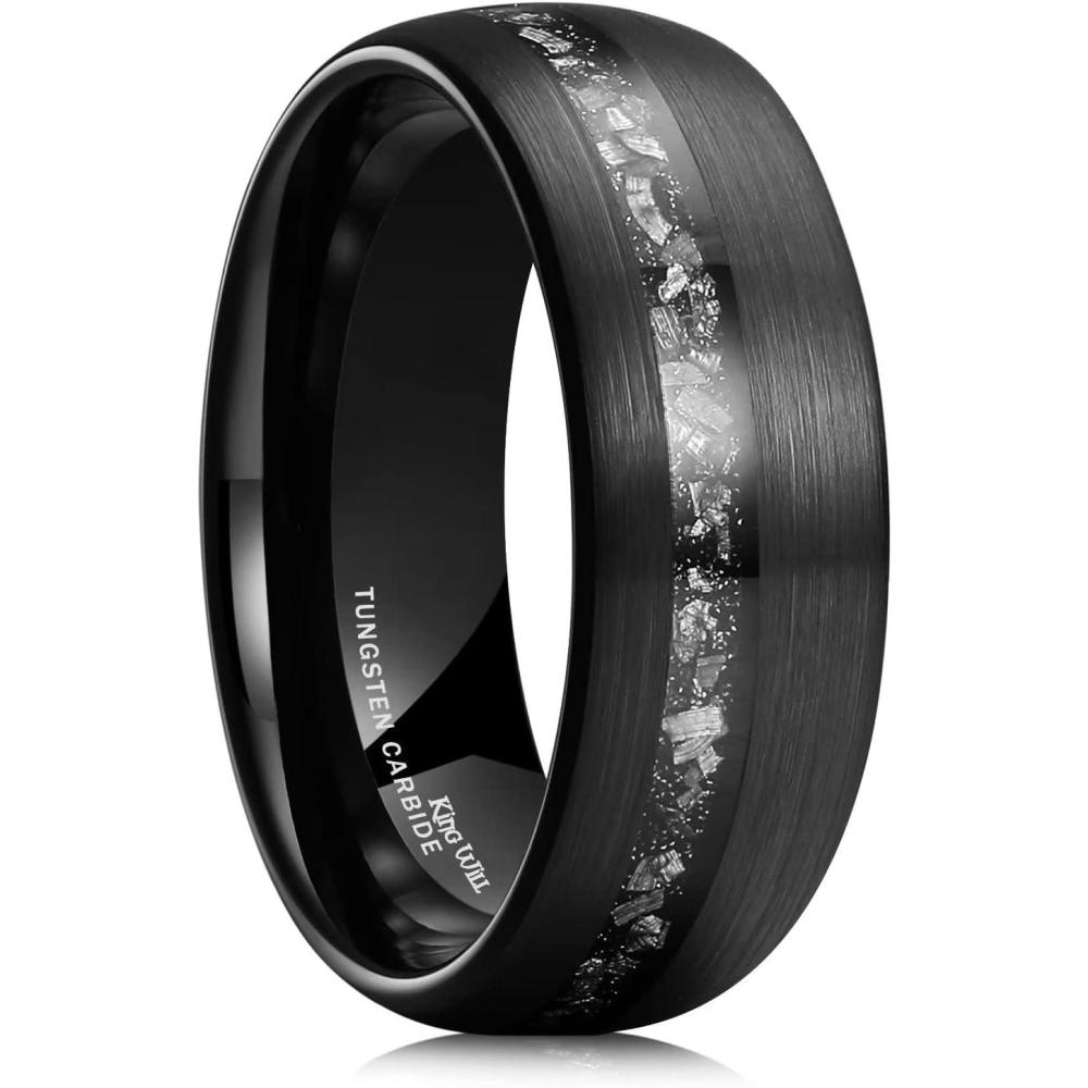 imageKing Will Mens 4mm6mm8mm Black Tungsten Wedding Band Blue Green Purple Fragments Inlay Rings Engagement Band Comfort FitZblack brushed domed