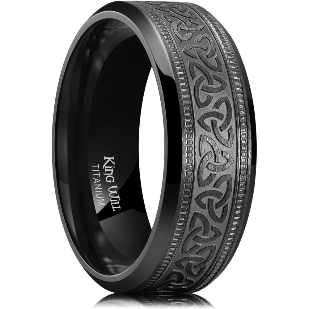 imageKing Will Mens Black Titanium Celtic Knot Wedding Bands 8mm Thumb Rings For Men Beveled Edge Comfort Fit Size 712Black