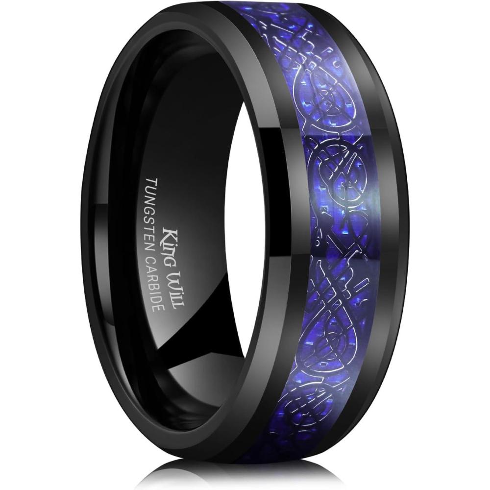 imageKing Will Mens Dragon Celtic Tungsten Ring 5678mm Widths Polished Beveled Edge Comfort Fit Carbide Wedding Band Promise Rings Size 416ABlackNavy Blue 8mm