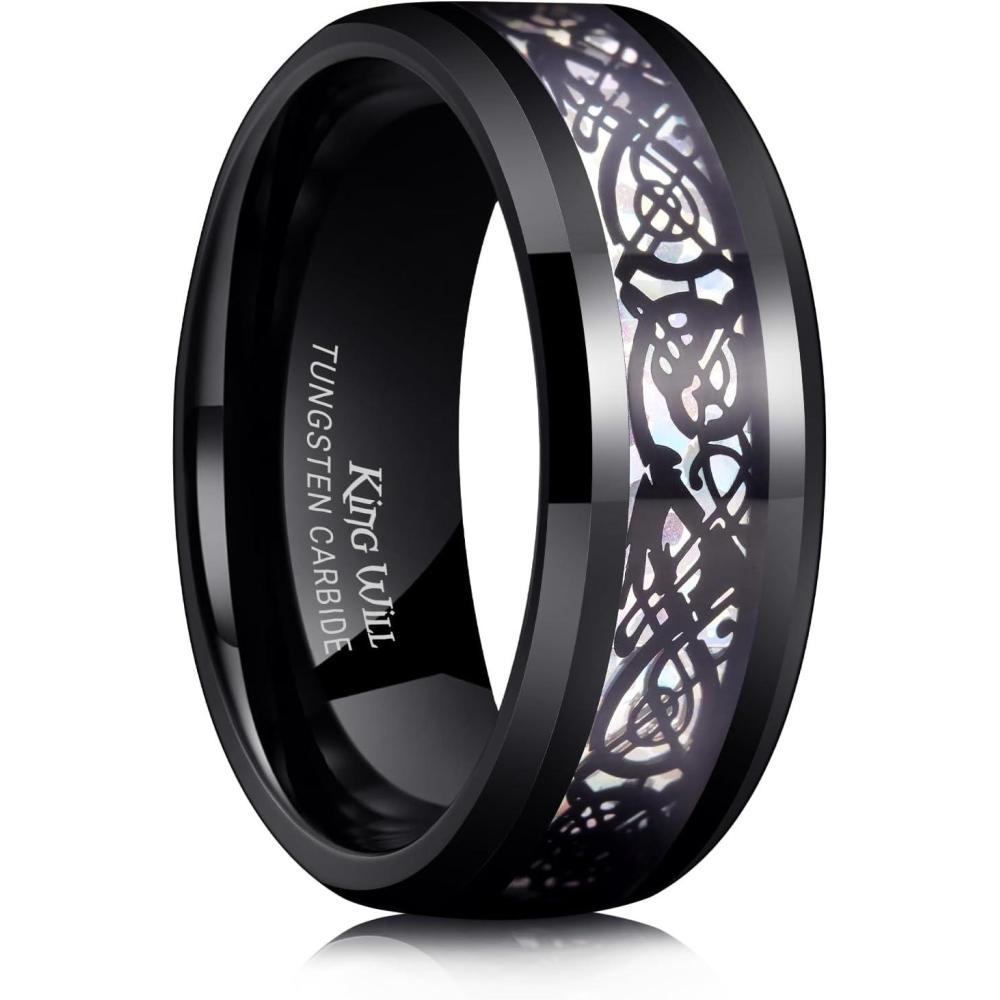 imageKing Will Mens Dragon Celtic Tungsten Ring 5678mm Widths Polished Beveled Edge Comfort Fit Carbide Wedding Band Promise Rings Size 416AOpalColor 8mm
