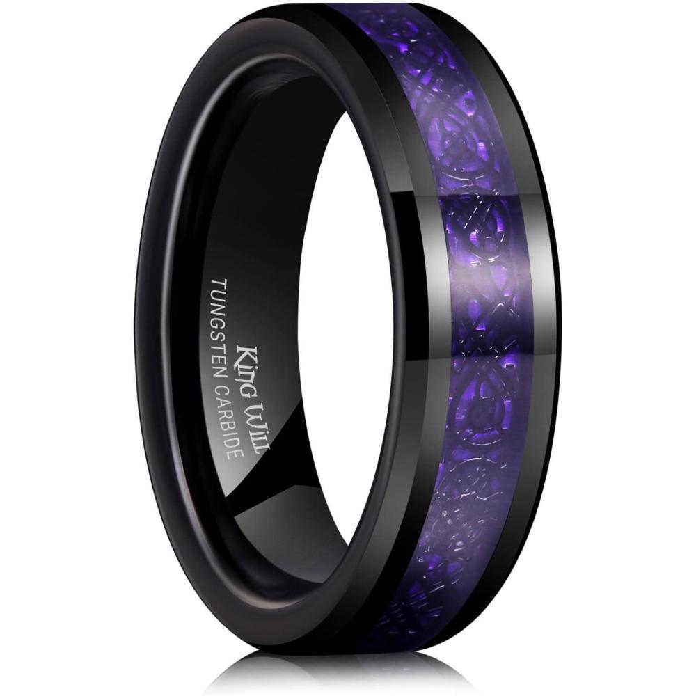imageKing Will Mens Dragon Celtic Tungsten Ring 5678mm Widths Polished Beveled Edge Comfort Fit Carbide Wedding Band Promise Rings Size 416APurple 6mm