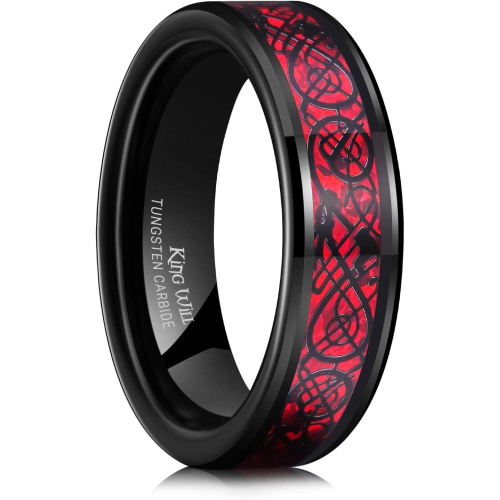 imageKing Will Mens Dragon Celtic Tungsten Ring 5678mm Widths Polished Beveled Edge Comfort Fit Carbide Wedding Band Promise Rings Size 416ARed 6mm
