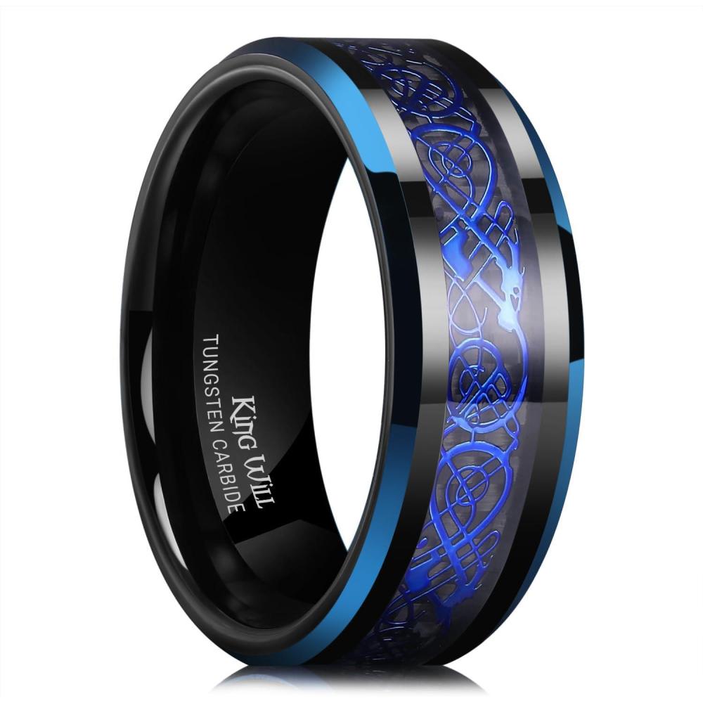 imageKing Will Mens Dragon Celtic Tungsten Ring 5678mm Widths Polished Beveled Edge Comfort Fit Carbide Wedding Band Promise Rings Size 416DBlack Blue Edge 8mm