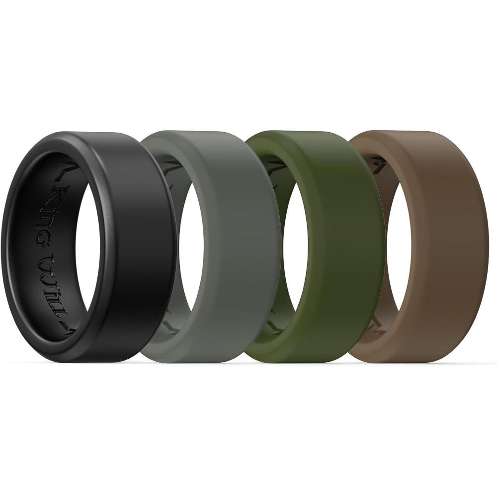 imageKing Will Mens Silicone Wedding Bands 8mm Comfort Fit with Unique Inner Groove Design Rubber Engagement Rings for Daily Wear and Activities 14 Variety MultipackBlack Dark Gray Green Brown