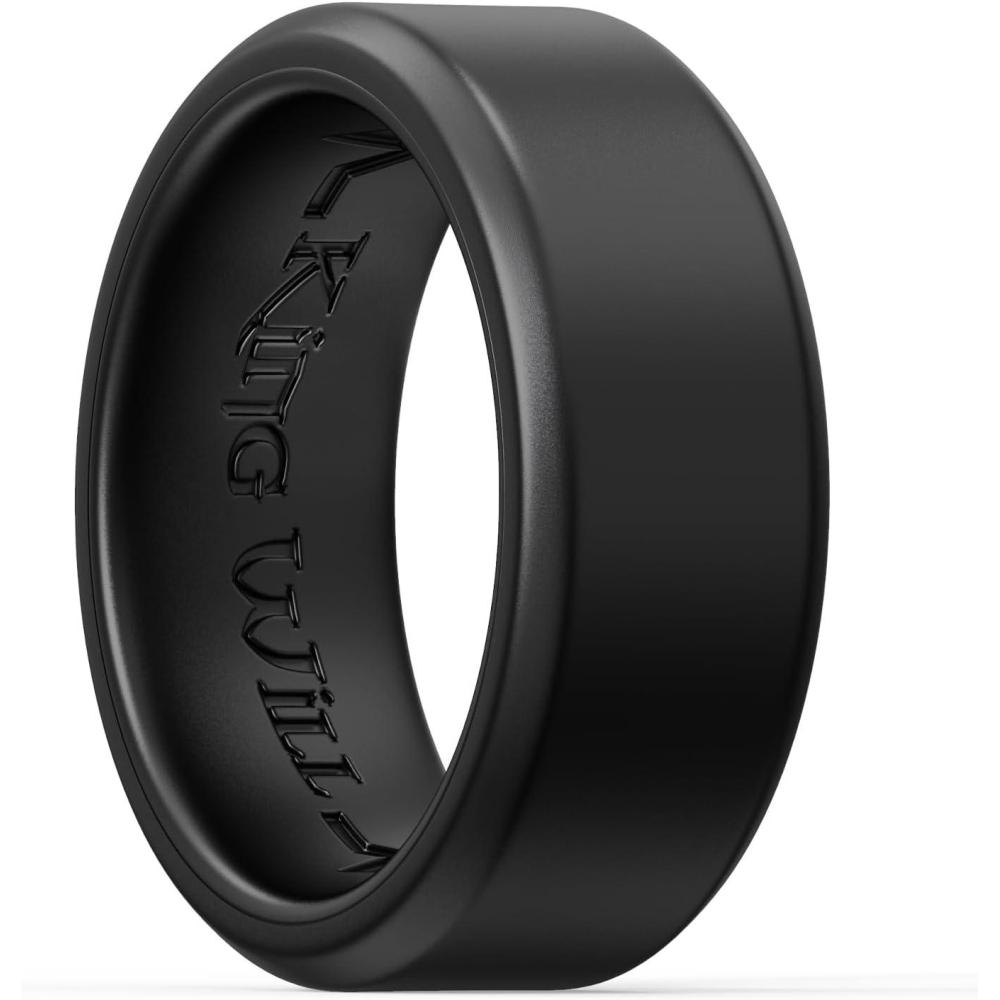 imageKing Will Mens Silicone Wedding Bands 8mm Comfort Fit with Unique Inner Groove Design Rubber Engagement Rings for Daily Wear and Activities  14 Variety MultipackBlackBlack