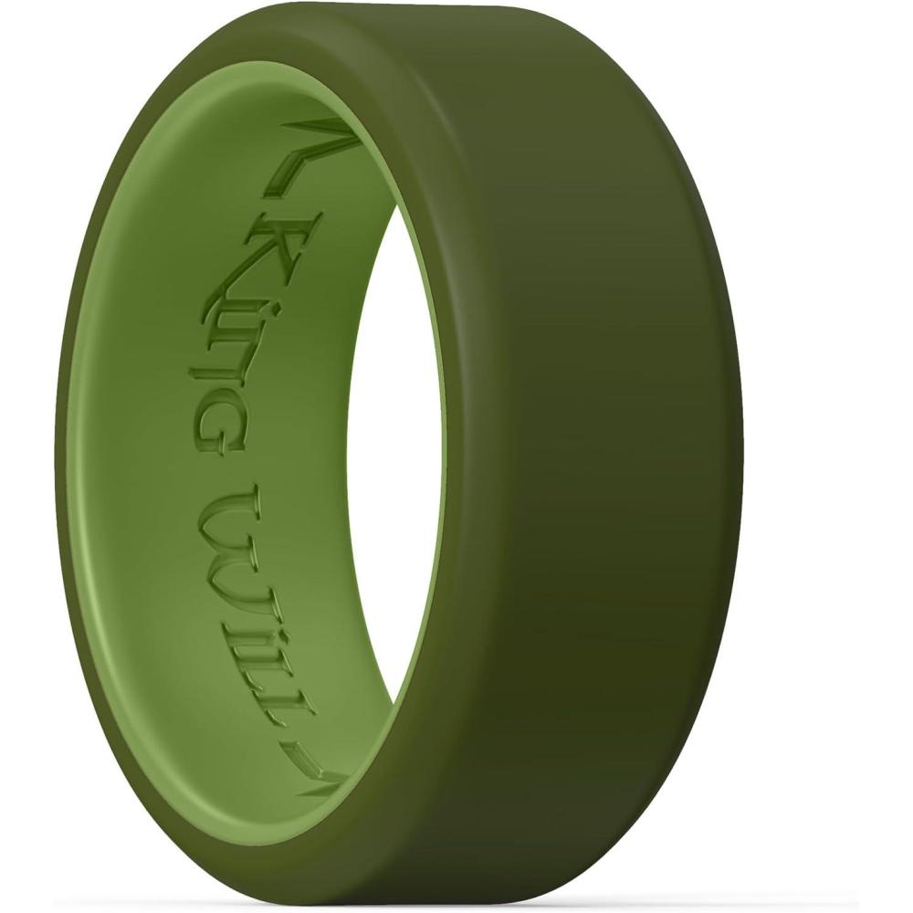 imageKing Will Mens Silicone Wedding Bands 8mm Comfort Fit with Unique Inner Groove Design Rubber Engagement Rings for Daily Wear and Activities 14 Variety MultipackTwoTone Dark Green