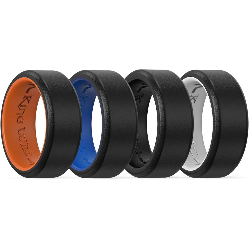 imageKing Will Mens Silicone Wedding Bands 8mm Comfort Fit with Unique Inner Groove Design Rubber Engagement Rings for Daily Wear and Activities  14 Variety MultipackBlackBlack  BlackWhite  BlackBlue  BlackOrange