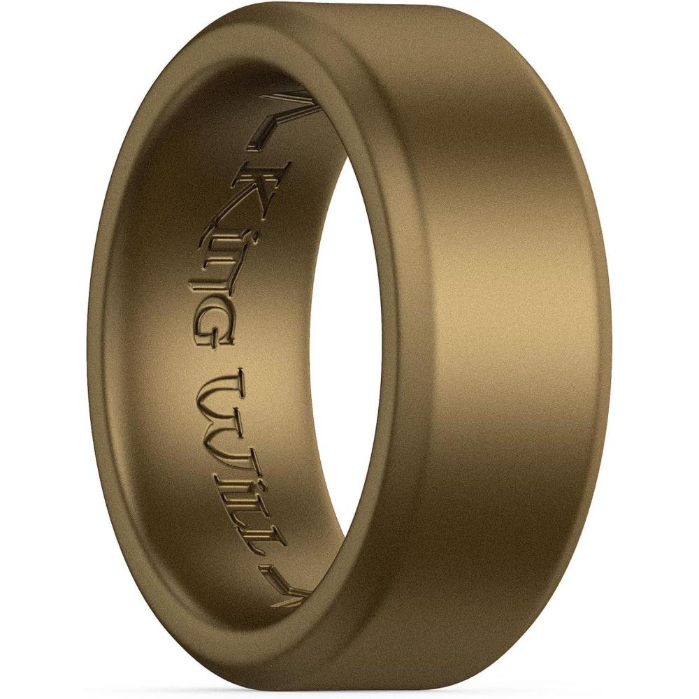 imageKing Will Mens Silicone Wedding Bands 8mm Comfort Fit with Unique Inner Groove Design Rubber Engagement Rings for Daily Wear and Activities 14 Variety MultipackMetallic Copper