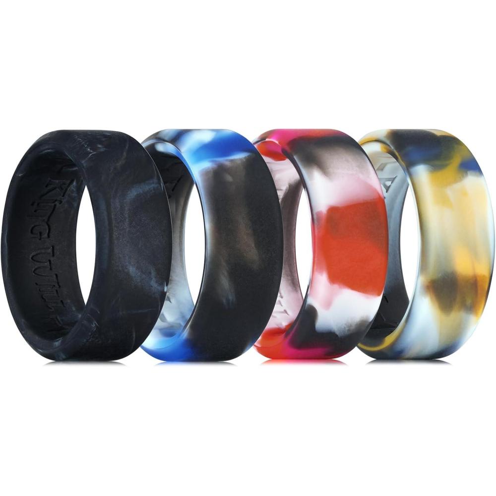imageKing Will Mens Silicone Wedding Bands 8mm Comfort Fit with Unique Inner Groove Design Rubber Engagement Rings for Daily Wear and Activities 14 Variety MultipackPack Camo A