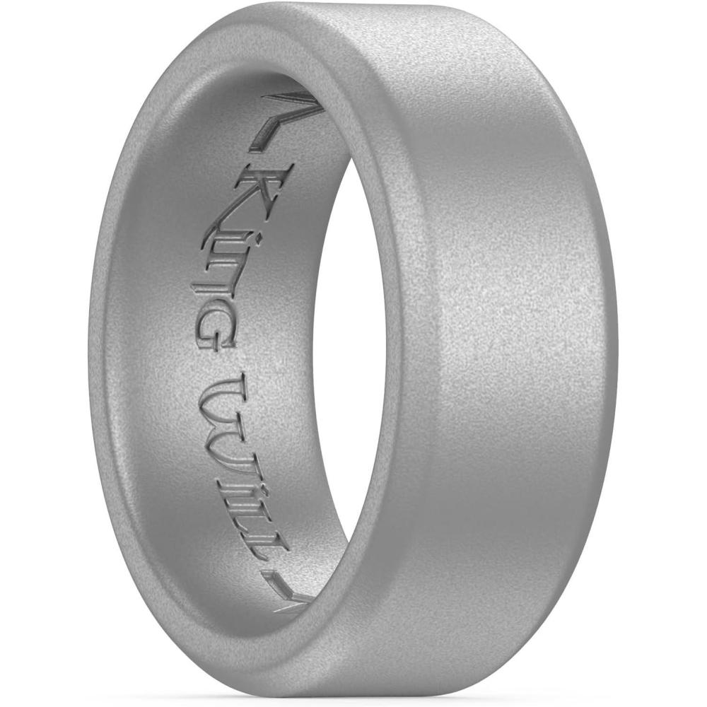 imageKing Will Mens Silicone Wedding Bands 8mm Comfort Fit with Unique Inner Groove Design Rubber Engagement Rings for Daily Wear and Activities 14 Variety MultipackMetallic Steel