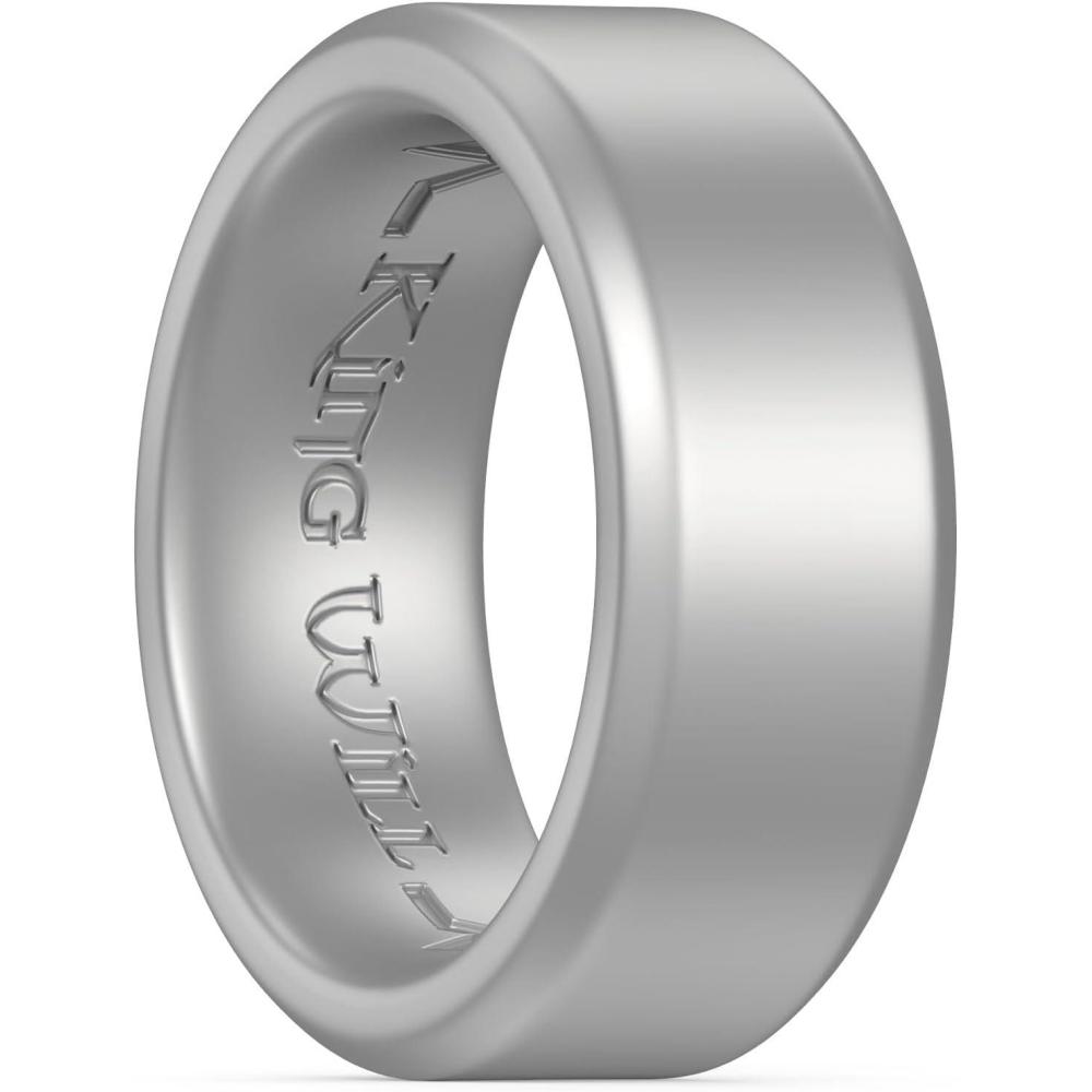 imageKing Will Mens Silicone Wedding Bands 8mm Wide 22mm Thick Comfort Fit with Unique Inner Groove Design Rubber Engagement Rings for Daily Wear and Activities Metallic Silver Size 713Metallic Silver
