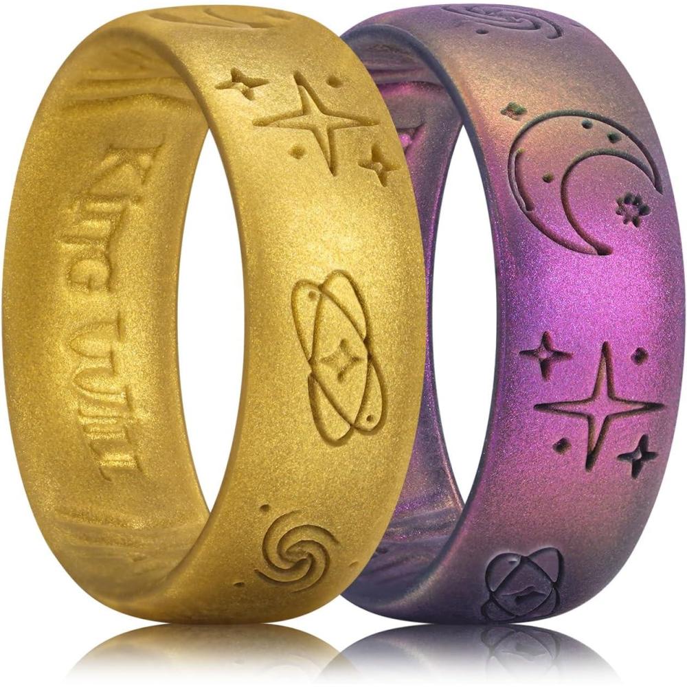 imageKing Will Mens Silicone Wedding Rings Star ampamp Moon Unisex Rubber Wedding BandsGoldStarry Sky Purple