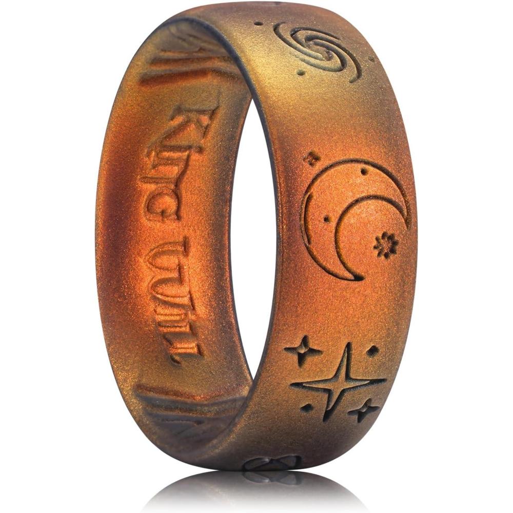 imageKing Will Mens Silicone Wedding Rings Star ampamp Moon Unisex Rubber Wedding BandsSunset orange