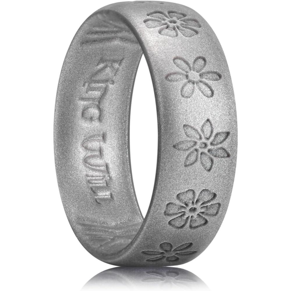 imageKing Will Mens Silicone Wedding Rings StarFlower Pattern Rubber Wedding BandsCMetallic Dark Gray