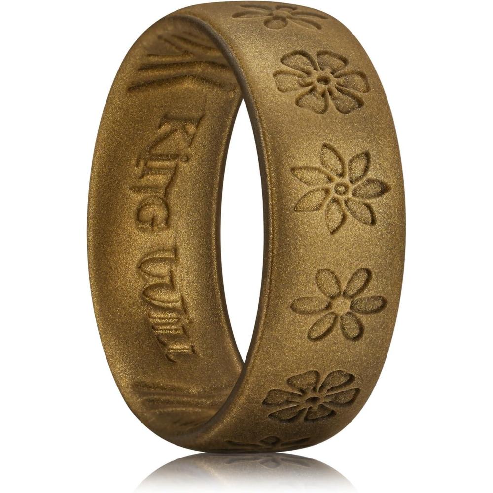 imageKing Will Mens Silicone Wedding Rings StarFlower Pattern Rubber Wedding BandsCMetallic brown