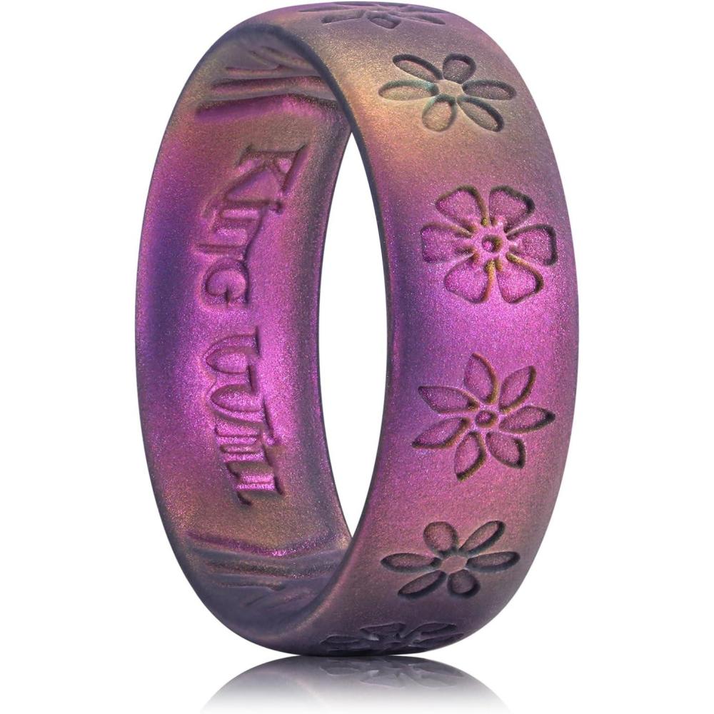 imageKing Will Mens Silicone Wedding Rings StarFlower Pattern Rubber Wedding BandsCStarry Sky Purple