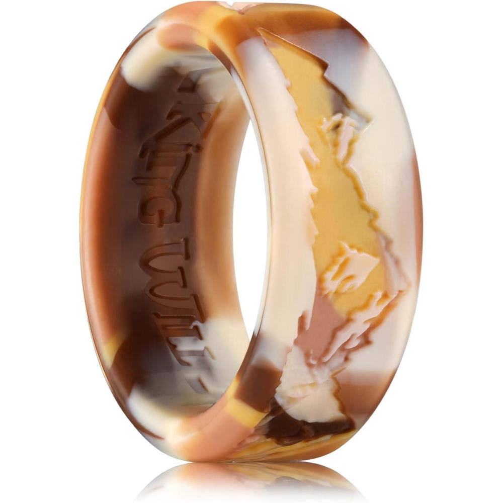 imageKing Will Mens Silicone Wedding Rings Yellow Camouflage Rubber Wedding Bands with Unique Mountain Peak Design 8mm Wide 22mm Thick Comfort Fit Size 8