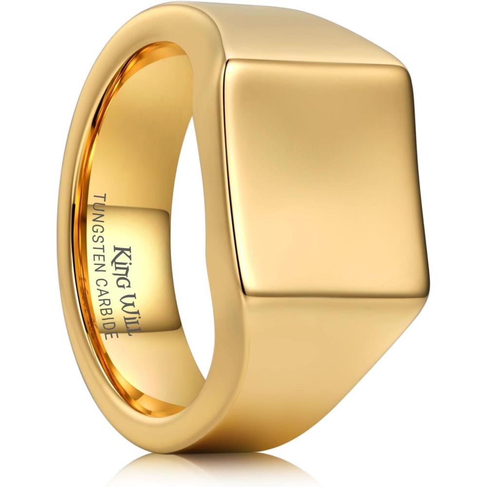 imageKing Will Mens Tungsten Signet Rings Thumb Pinky Biker Band Ring For Men High Polished Plain Wedding Statement Ring Comfort Fit Size 712Gold