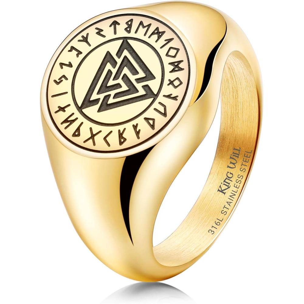 imageKing Will Mens Tungsten Signet Rings Thumb Pinky Biker Band Ring For Men High Polished Plain Wedding Statement Ring Comfort Fit Size 712RunesGold
