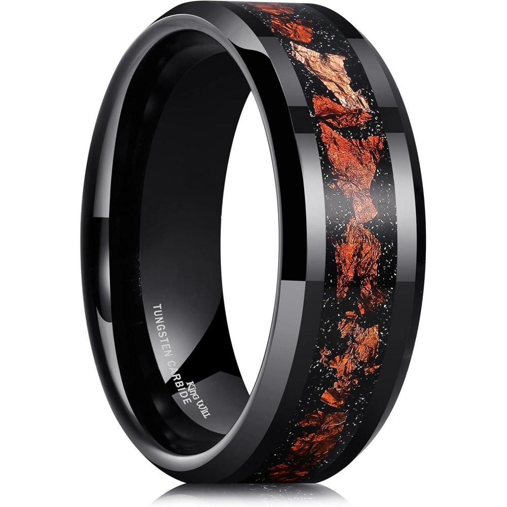 imageKing Will Mens Wedding Band with Foils Inlay BlackSilverGold Beveled Edge Glowstone Ring 6mm8mm Tungsten Carbide Rings Comfort FitBlackRose Gold8mm