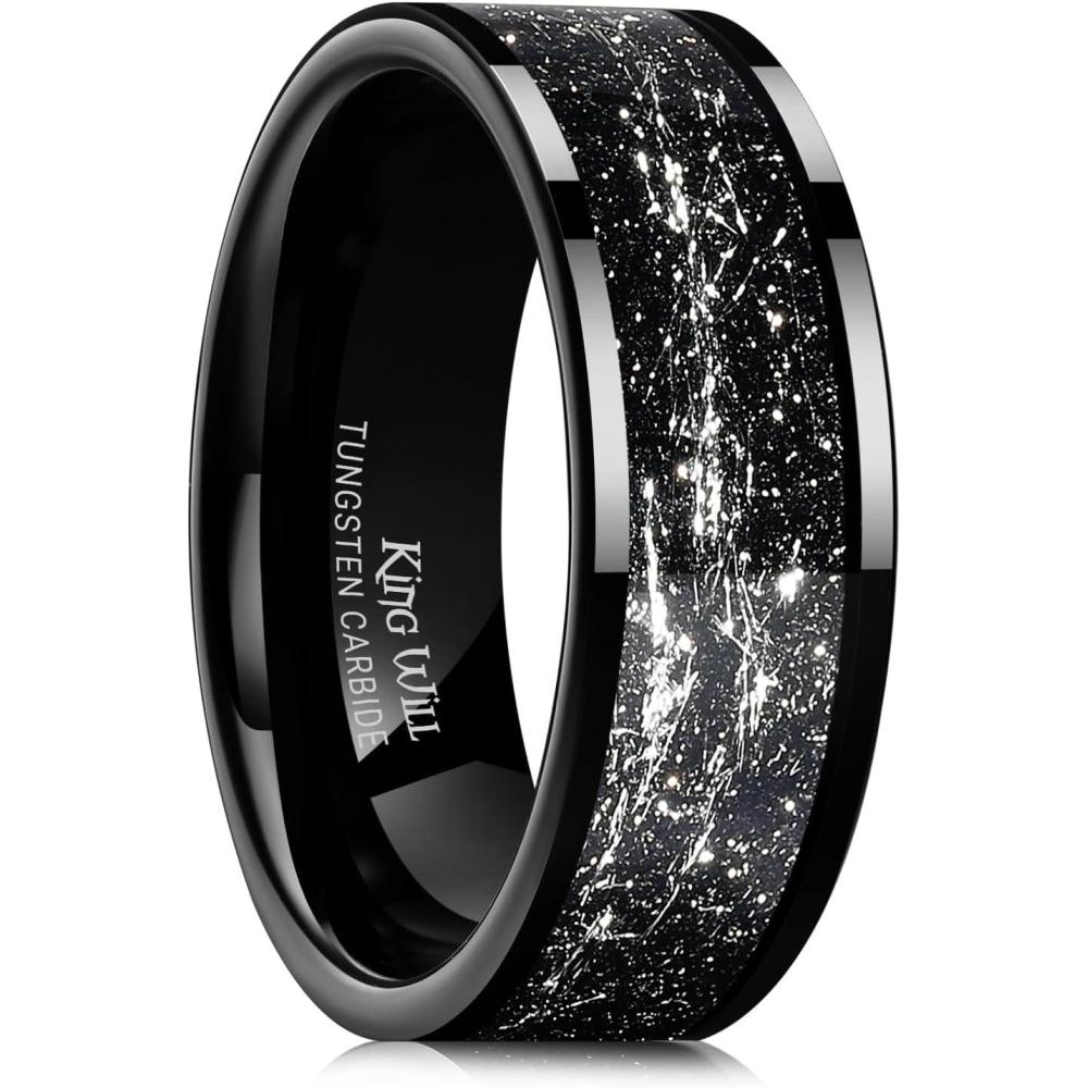 imageKing Will Mens Wedding Band with Foils Inlay BlackSilverGold Beveled Edge Glowstone Ring 6mm8mm Tungsten Carbide Rings Comfort FitPipe CutBlackSilver8mm