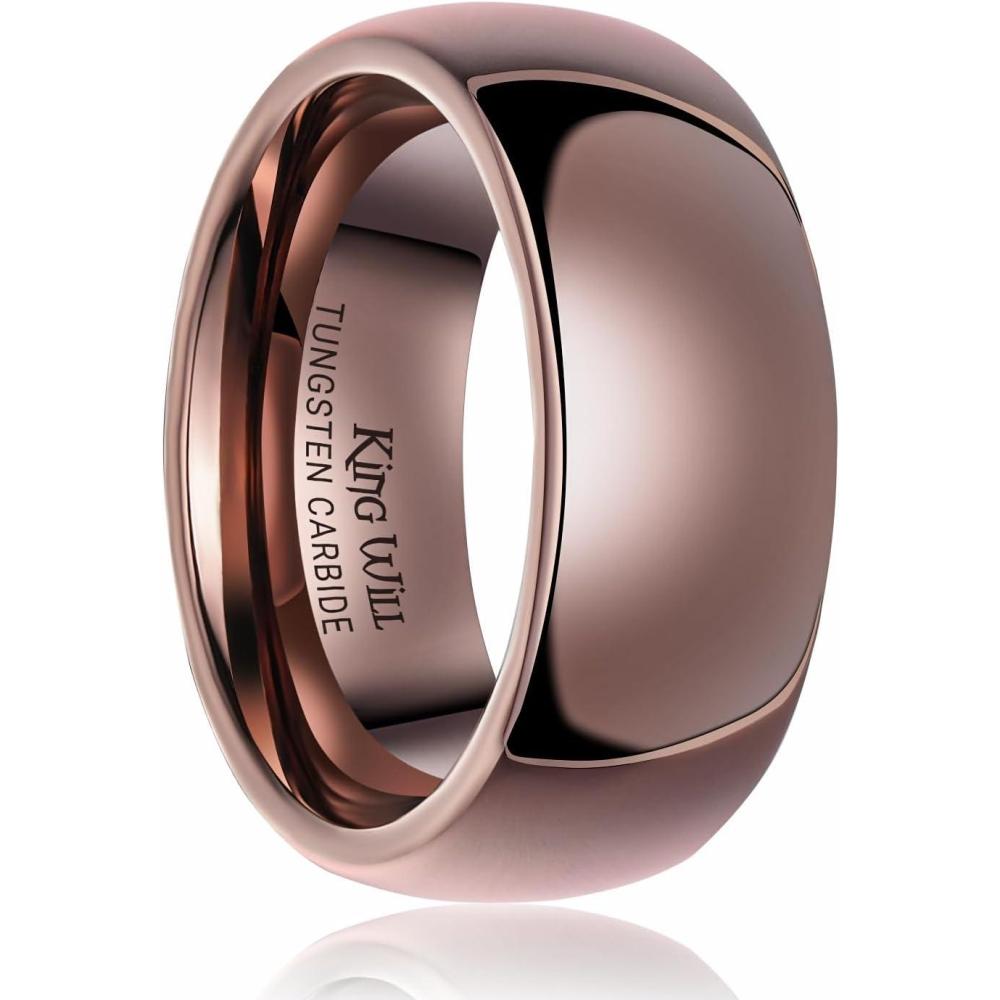 imageKing Will Mens Womens 15mm 2mm 4mm 6mm 8mm Tungsten Carbide Ring 24k Gold Plated Rose Gold Plated Domed Polished Finish Wedding BandBrown 8mm
