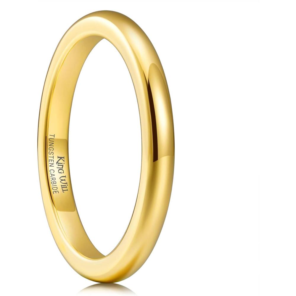 imageKing Will Mens Womens 15mm 2mm 4mm 6mm 8mm Tungsten Carbide Ring 24k Gold Plated Rose Gold Plated Domed Polished Finish Wedding BandGold 2mm