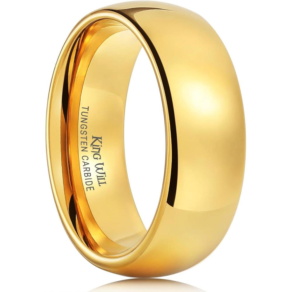 imageKing Will Mens Womens 15mm 2mm 4mm 6mm 8mm Tungsten Carbide Ring 24k Gold Plated Rose Gold Plated Domed Polished Finish Wedding BandGold 8mm