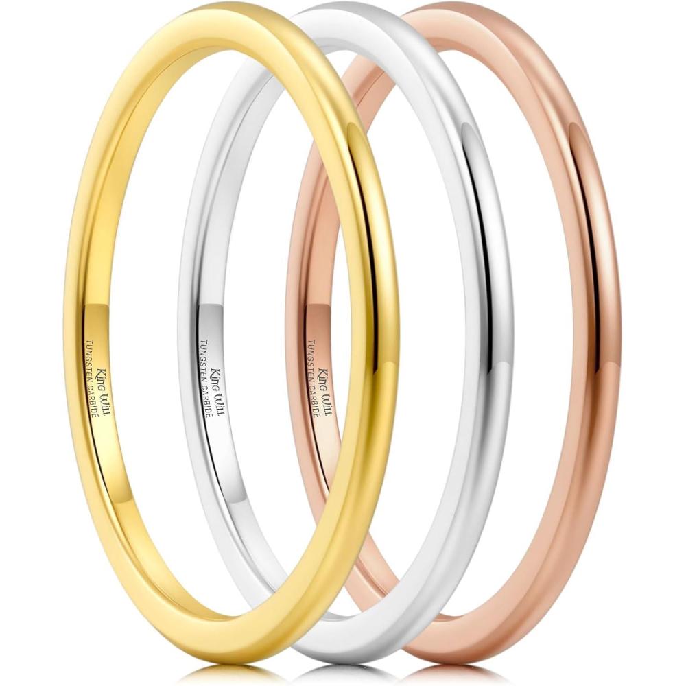 imageKing Will Mens Womens 15mm 2mm 4mm 6mm 8mm Tungsten Carbide Ring 24k Gold Plated Rose Gold Plated Domed Polished Finish Wedding BandPack A SilverGoldRose Gold 15mm