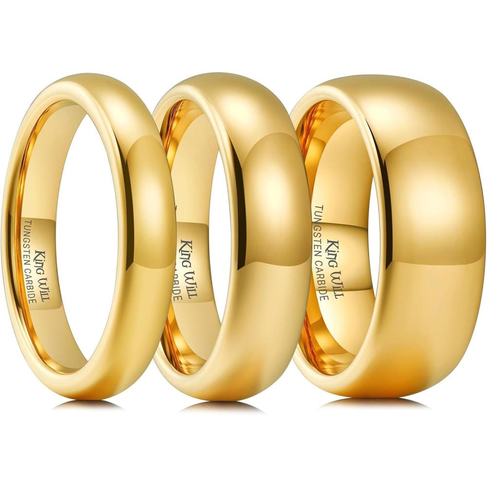 imageKing Will Mens Womens 15mm 2mm 4mm 6mm 8mm Tungsten Carbide Ring 24k Gold Plated Rose Gold Plated Domed Polished Finish Wedding BandPack B Gold 468mm