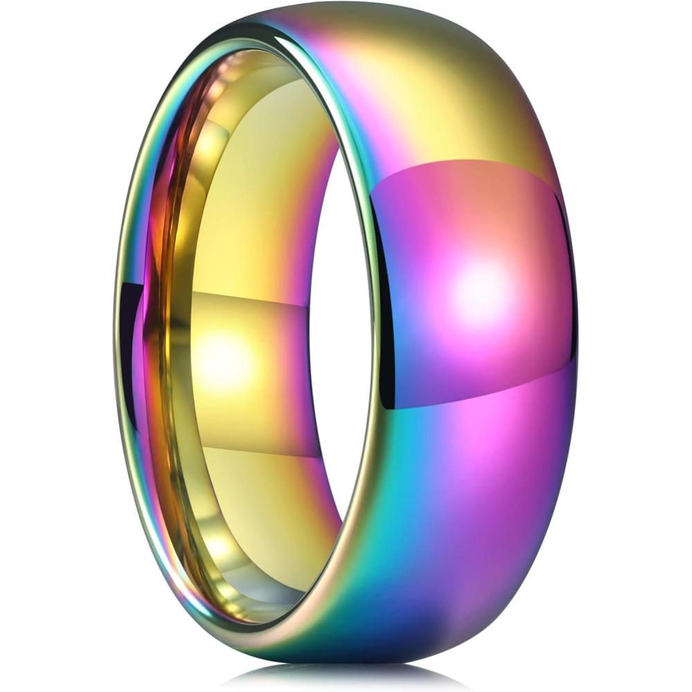 imageKing Will Mens Womens 15mm 2mm 4mm 6mm 8mm Tungsten Carbide Ring 24k Gold Plated Rose Gold Plated Domed Polished Finish Wedding BandRainbow 8mm