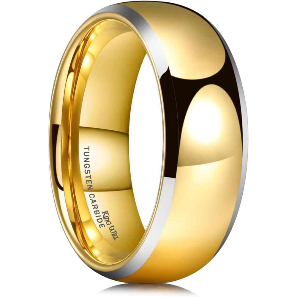 imageKing Will Mens Womens 15mm 2mm 4mm 6mm 8mm Tungsten Carbide Ring 24k Gold Plated Rose Gold Plated Domed Polished Finish Wedding BandZGold 8mm